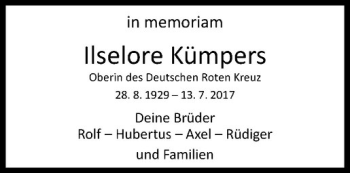 Anzeige von Ilselore Kümpers von Westfälische Nachrichten
