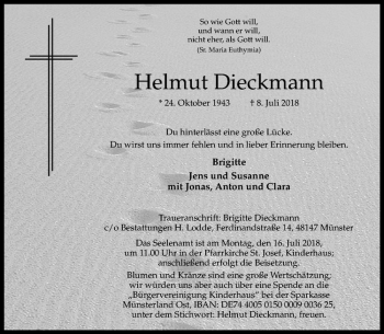 Anzeige von Helmut Dieckmann von Westfälische Nachrichten