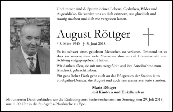 Anzeige von August Röttger von Westfälische Nachrichten