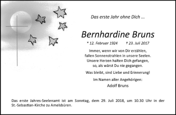Anzeige von Bernhardine Bruns von Westfälische Nachrichten