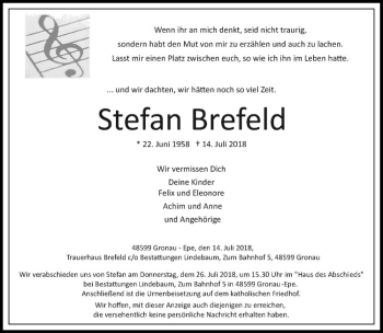 Anzeige von Stefan Brefeld von Westfälische Nachrichten