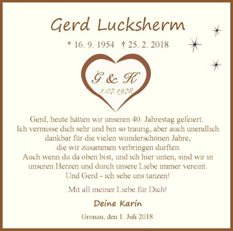  Traueranzeige für Gerd Lucksherm vom 02.07.2018 aus Westfälische Nachrichten