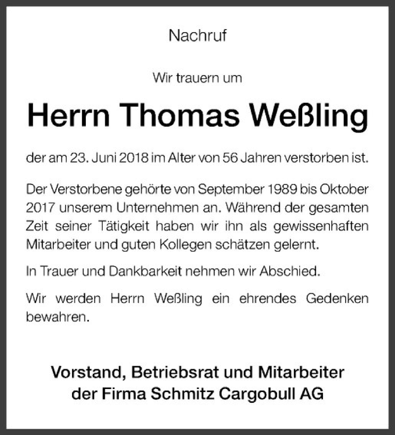 Traueranzeigen von Thomas Weßling | www.trauer.ms