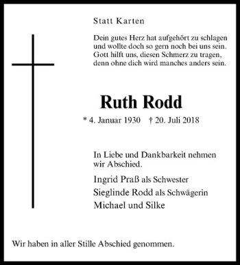 Anzeige von Ruth Rodd von Westfälische Nachrichten