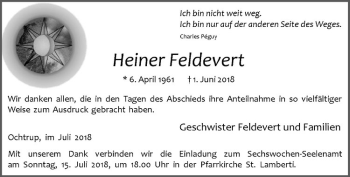 Anzeige von Heiner Feldevert von Westfälische Nachrichten