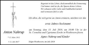 Anzeige von Anton Nahrup von Westfälische Nachrichten