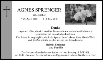 Anzeige von Agnes Sprenger von Westfälische Nachrichten