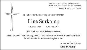 Anzeige von Line Surkamp von Westfälische Nachrichten