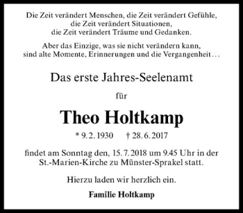 Anzeige von Theo Holtkamp von Westfälische Nachrichten