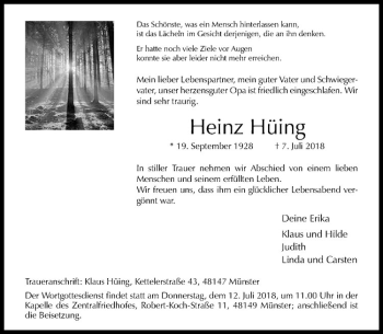 Anzeige von Heinz Hüing von Westfälische Nachrichten