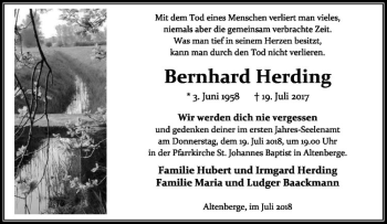 Anzeige von Bernhard Herding von Westfälische Nachrichten