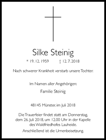 Anzeige von Silke Steinig von Westfälische Nachrichten