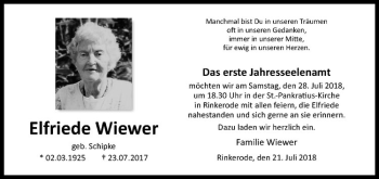 Anzeige von Elfriede Wiewer von Westfälische Nachrichten