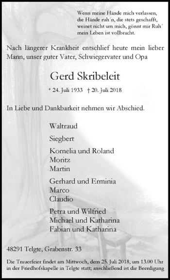 Anzeige von Gerd Skribeleit von Westfälische Nachrichten