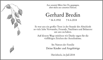 Anzeige von Gerhard Bredin von Westfälische Nachrichten