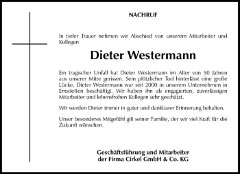 Anzeige von Dieter Westermann von Westfälische Nachrichten
