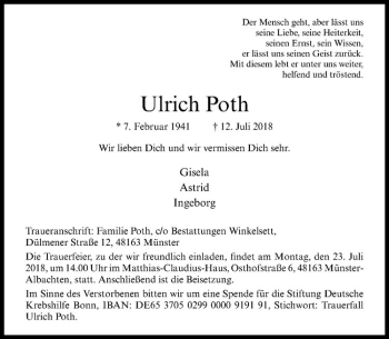 Anzeige von Ulrich Poth von Westfälische Nachrichten