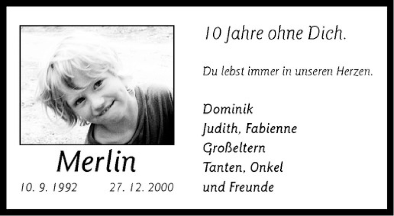  Traueranzeige für Merlin Mille vom 27.12.2010 aus Westfälische Nachrichten