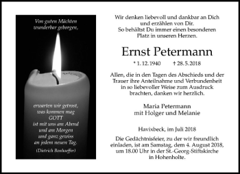 Anzeige von Ernst Petermann von Westfälische Nachrichten
