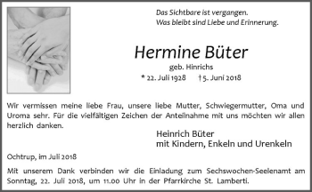 Anzeige von Hermine Büter von Westfälische Nachrichten