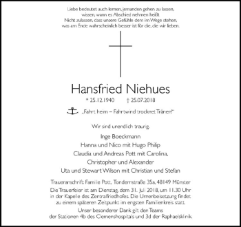 Anzeige von Hansfried Niehues von Westfälische Nachrichten