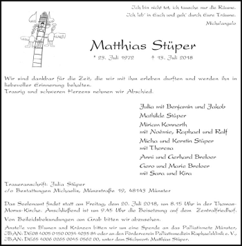 Anzeige von Matthias Stüper von Westfälische Nachrichten