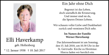 Anzeige von Elli Haverkamp von Westfälische Nachrichten