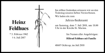 Anzeige von Heinz Feldhues von Westfälische Nachrichten
