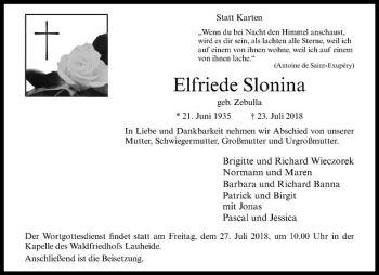 Anzeige von Elfriede Slonina von Westfälische Nachrichten