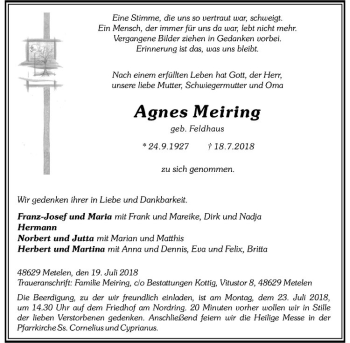 Anzeige von Agnes Meiring von Westfälische Nachrichten