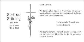 Anzeige von Gertrud Gröning von Westfälische Nachrichten