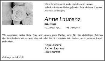 Anzeige von Anne Laurenz von Westfälische Nachrichten
