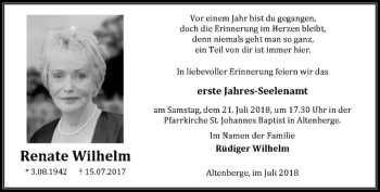 Anzeige von Renate Wilhelm von Westfälische Nachrichten