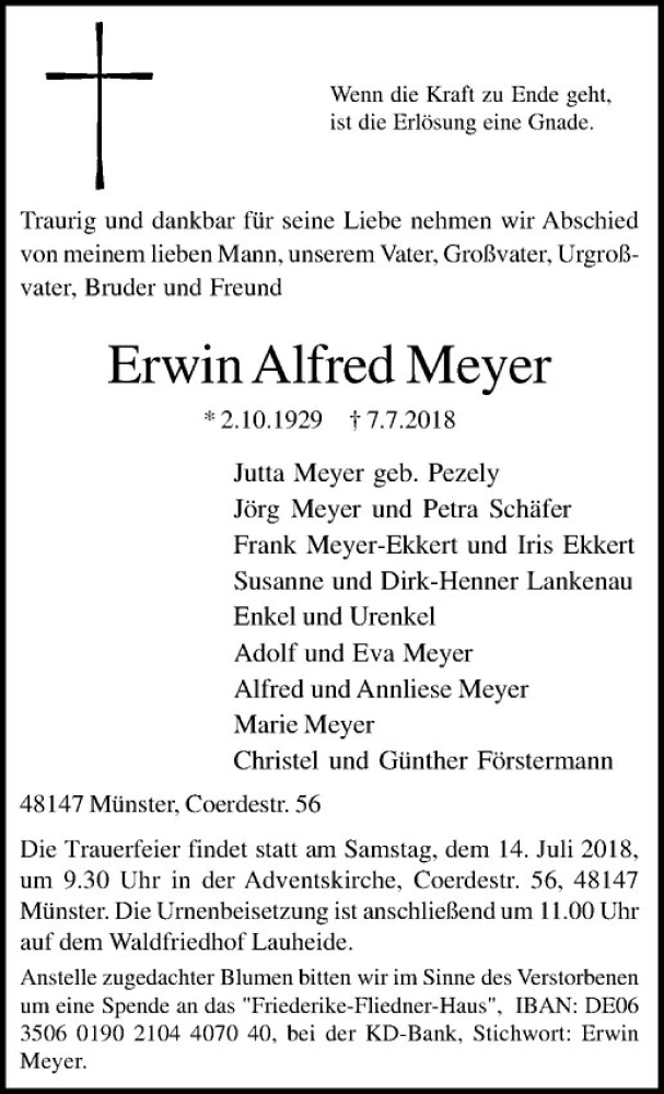  Traueranzeige für Erwin Alfred Meyer vom 11.07.2018 aus Westfälische Nachrichten