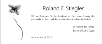 Anzeige von Roland F. Stiegler von Westfälische Nachrichten