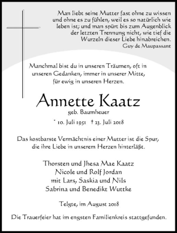 Anzeige von Ulrich Kaatz von Westfälische Nachrichten