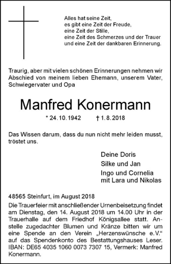 Anzeige von Manfred Konermann von Westfälische Nachrichten