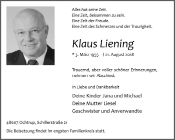 Anzeige von Klaus Liening von Westfälische Nachrichten