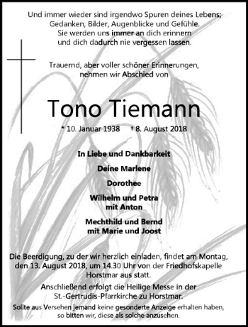 Anzeige von Tono Tiemann von Westfälische Nachrichten