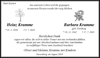 Anzeige von Heinz Kramme von Westfälische Nachrichten