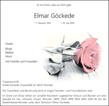 Anzeige von Elmar Göckede von Westfälische Nachrichten