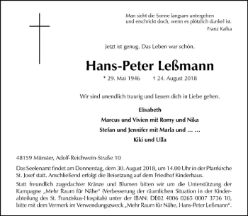 Anzeige von Hans-Peter Leßmann von Westfälische Nachrichten