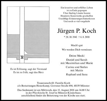 Anzeige von Jürgen Koch von Westfälische Nachrichten