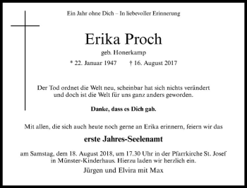 Anzeige von Erika Proch von Westfälische Nachrichten