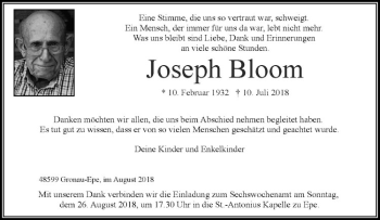 Anzeige von Joseph Bloom von Westfälische Nachrichten