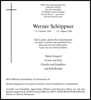 Anzeige von Werner Schöppner von Westfälische Nachrichten