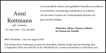 Anzeige von Anni Rottmann von Westfälische Nachrichten