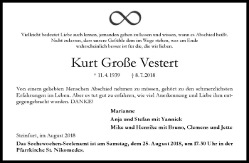 Anzeige von Kurt Große Vestert von Westfälische Nachrichten