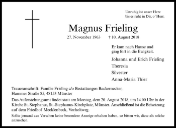 Anzeige von Magnus Frieling von Westfälische Nachrichten