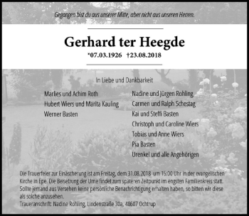 Anzeige von Gerhard ter Heegde von Westfälische Nachrichten